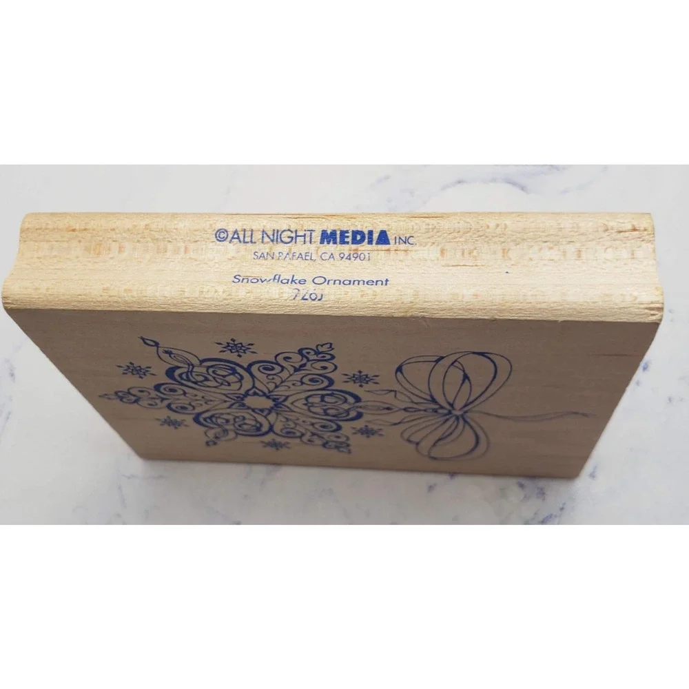 Ornamental Snowflake All Night Media Holiday Christmas Wood Mounted Rubber Stamp
